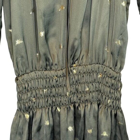 Harper Wren Hunter Green Drop Waist Dress with Gold Metallic Bees - Size Small - Picture 4 of 9